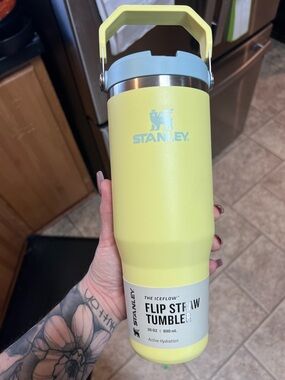 Stanley Lemon Yellow Tumbler with Light Blue Lid